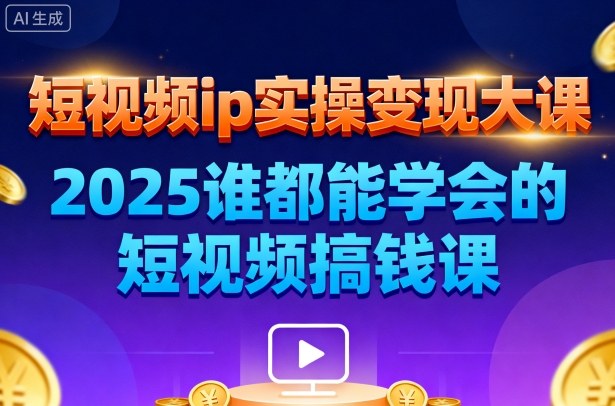 短视频ip实操变现大课，7月26-27日广州站线下课，2025谁都能学会的短视频搞钱课-777网创网