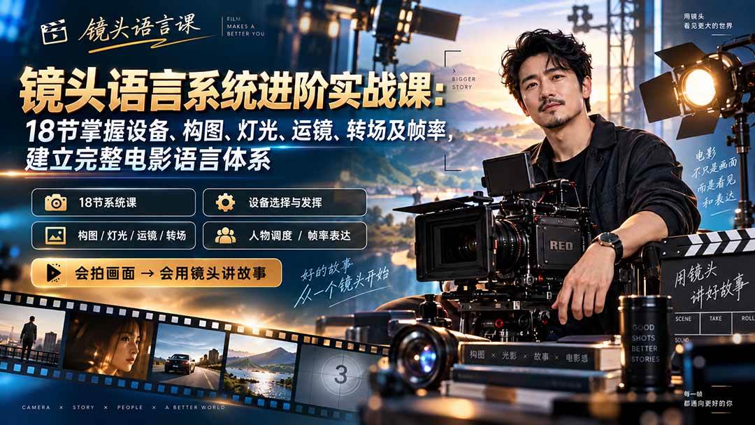 (20434期)镜头语言系统进阶实战课:18节掌握设备、构图、灯光、运镜、转场及帧率,建立完整电影语言体系-777网创网