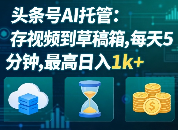 头条号AI托管，我存视频到你草稿箱，每天5分钟，最高日入1k+【揭秘】-777网创网