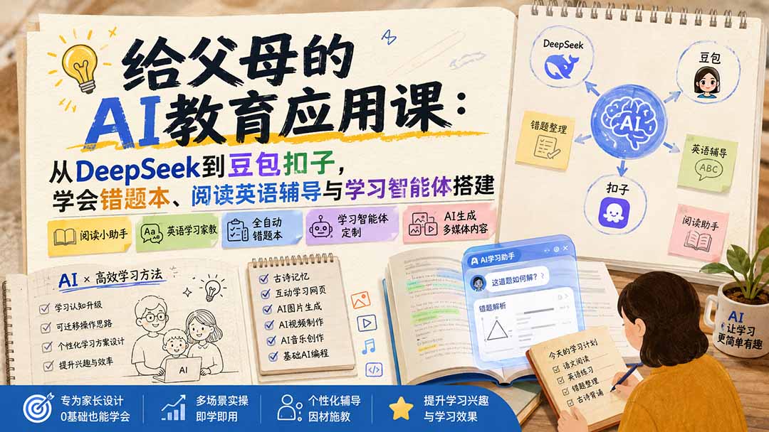 给父母的AI教育应用课:从DeepSeek到豆包扣子,学会错题本、阅读英语辅导与学习智能体搭建-777网创网