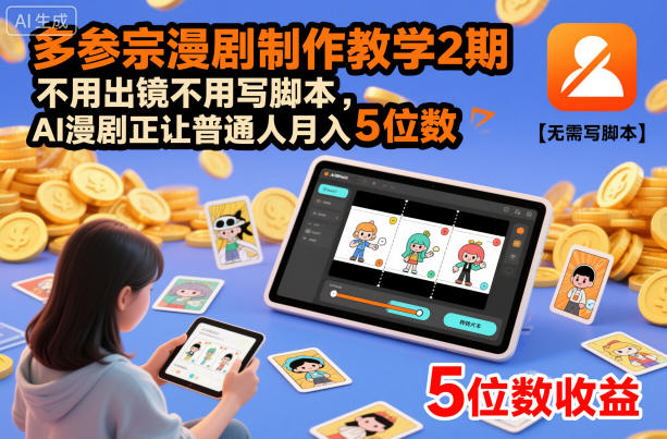 多参宗漫剧制作教学2期,不用出镜不用写脚本,AI漫剧正让普通人月入5位数(更新)-777网创网