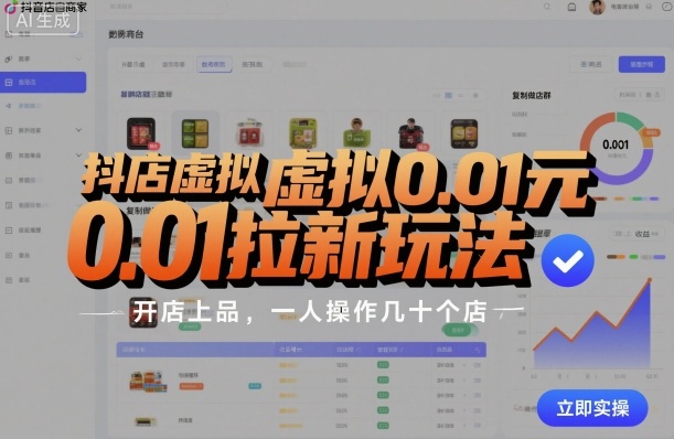 抖店虚拟0.01元拉新玩法,复制做店群,开店上品,一人操作几十个店-777网创网