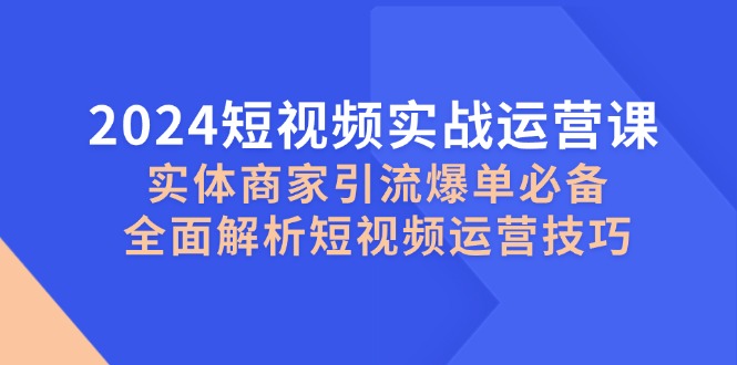 （12987期）2024短视频实战运营课，实体商家引流爆单必备，全面解析短视频运营技巧-777网创网
