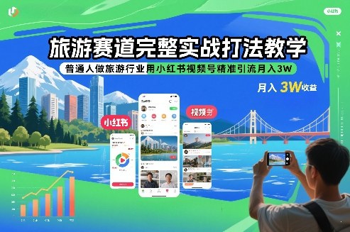 旅游赛道完整实战打法教学，普通人做旅游行业用小红书视频号精准引流月入3W-777网创网