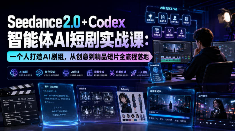 Seedance2.0+Codex智能体AI短剧实战课：一个人打造AI剧组，从创意到精品短片全流程-777网创网