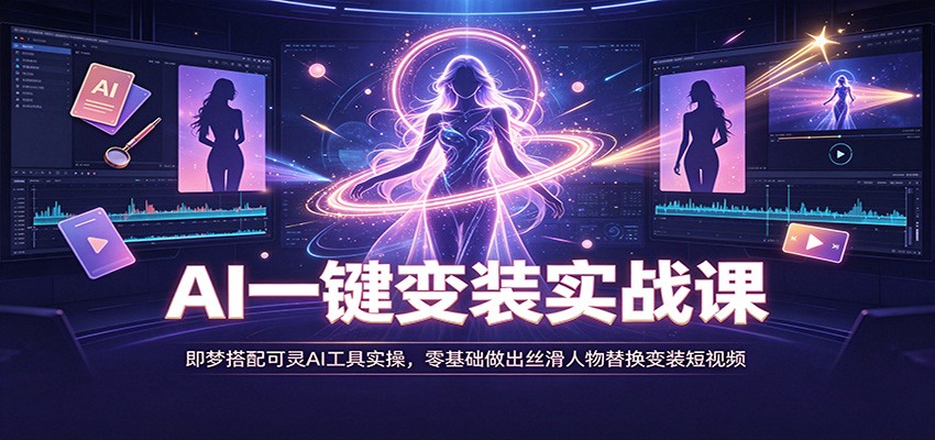 AI一键变装实战课：即梦搭配可灵AI工具实操，零基础做出丝滑人物替换变装短视频-777网创网