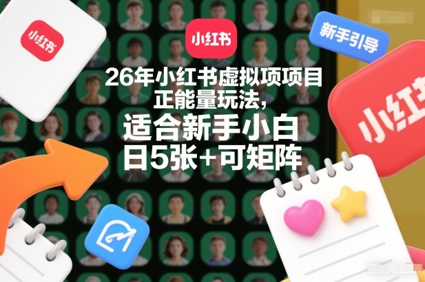 26年小红书虚拟项目正能量玩法，适合新手小白，日5张+可矩阵，附详细操作流程-777网创网