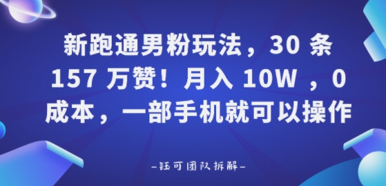 新跑通男粉玩法，30条157W赞，0成本，一部手机就可以操作-777网创网