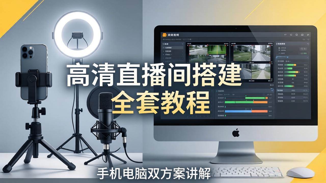 (18104期)高清直播间搭建全套教程,手机电脑双方案讲解,设备选型调试多机位实操教学-777网创网