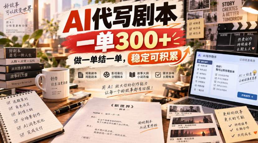 AI代写剧本，一单300+，做一单结一单，稳定可积累-777网创网