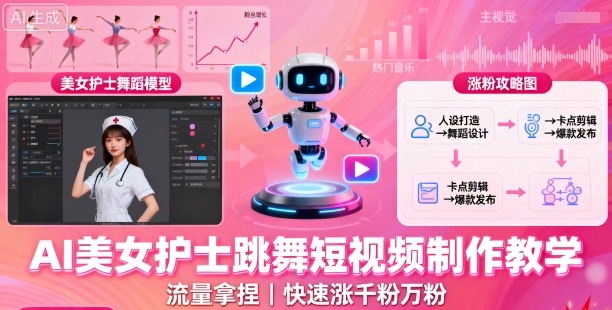 AI美女护士跳舞短视频制作教学，流量拿捏，快速涨千粉万粉【提示词+视频教程】-777网创网