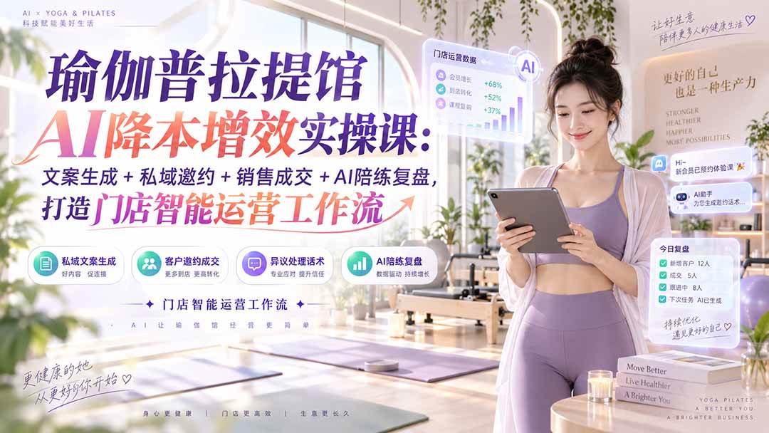 (20340期)瑜伽普拉提馆AI降本增效实操课:文案生成+私域邀约+销售成交+AI陪练复盘,打造门店智能运营工作流-777网创网
