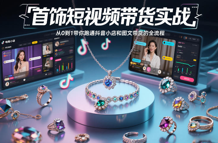 首饰短视频带货实战,从0到1带你跑通抖音小店和图文带货的全流程