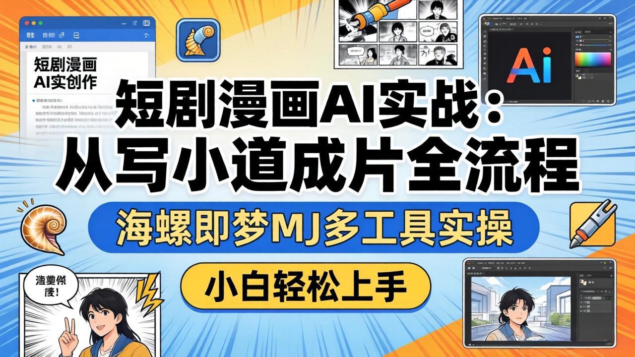 短剧漫画AI实战:从写小说到成片全流程,海螺即梦MJ多工具实操,小白轻松上手-777网创网