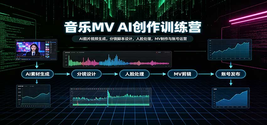 音乐MV AI创作训练营：AI图片视频生成，分镜脚本设计，人脸处理，MV制作与账号运营-777网创网