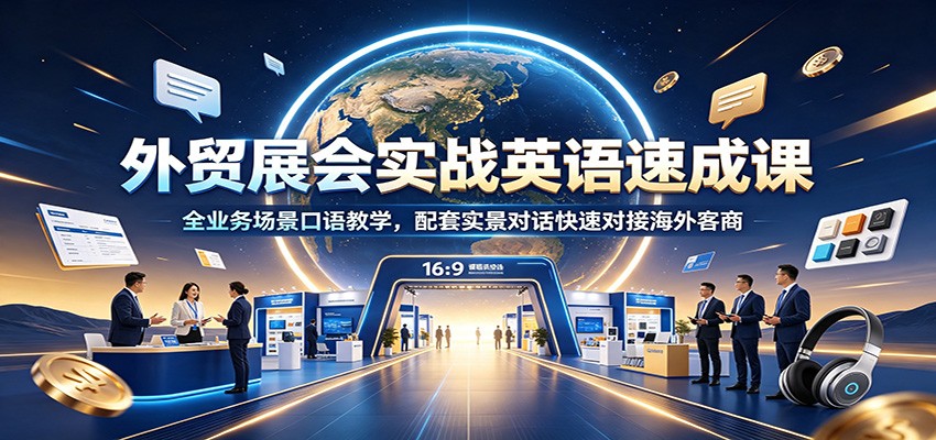 外贸展会实战英语速成课：全业务场景口语教学，配套实景对话快速对接海外客商-777网创网