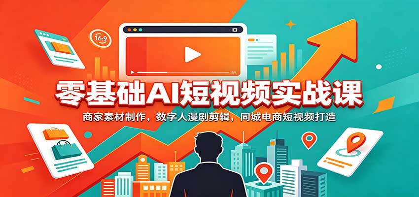 零基础AI短视频实战课:商家素材制作,数字人漫剧剪辑,同城电商短视频打造-777网创网