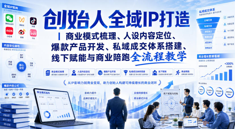 创始人全域IP打造｜商业模式梳理、人设内容定位、爆款产品开发、私域成交体系搭建、线下赋能与商业陪跑全流程教学-777网创网