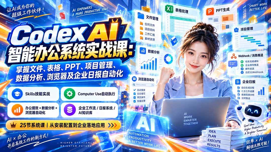 （20446期）Codex AI智能办公系统实战课：掌握文件、表格、PPT、项目管理、数据分析、浏览器及企业日报自动化-777网创网