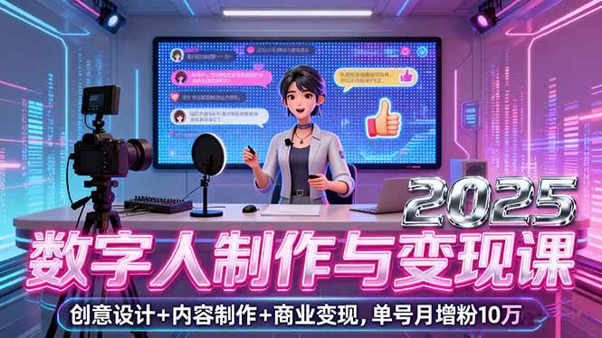 （16032期）2025数字人制作与变现课，创意设计+内容制作+商业变现，单号月增粉10万+-777网创网