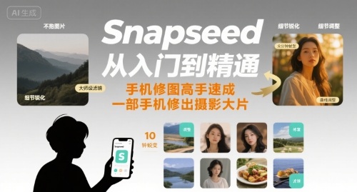 Snapseed从入门到精通,手机修图高手速成,一部手机就能修出摄影大片
