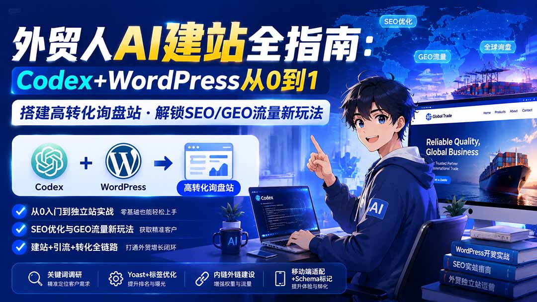 外贸人AI建站全指南：Codex+WordPress从0到1·搭建高转化询盘站·解锁SEO/GEO流量新玩法-更新-777网创网