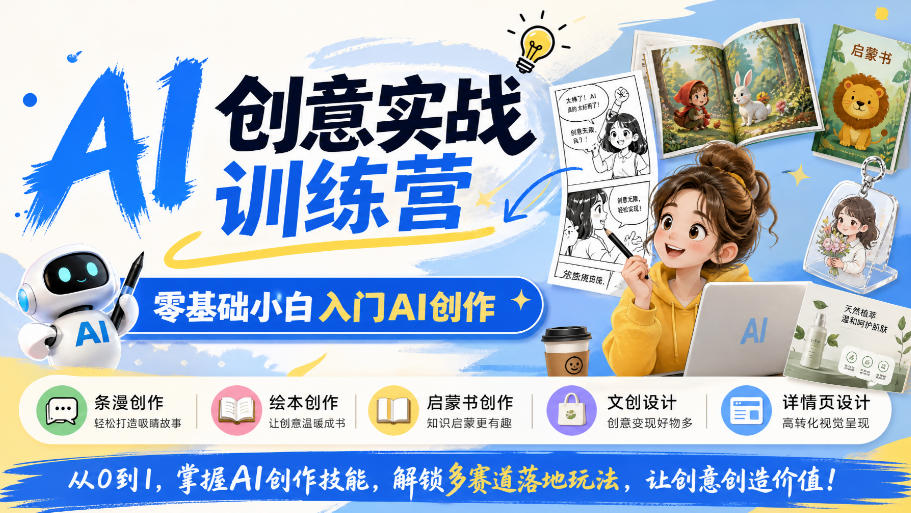 AI创意实战训练营,零基础小白入门AI创作,解锁条漫、绘本、启蒙书、文创、详情页多赛道落地玩法-777网创网