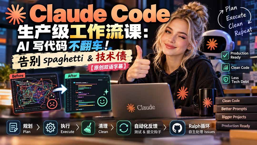 (20739期)Claude Code 生产级工作流课:AI 写代码不翻车!告别 spaghetti & 技术债【原创双语字幕】-777网创网
