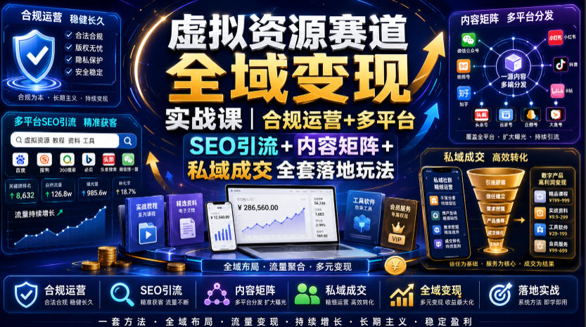 虚拟资源赛道全域变现实战课｜合规运营+多平台SEO引流+内容矩阵+私域成交全套落地玩法-777网创网