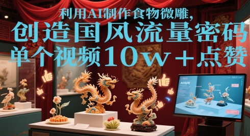 利用AI制作食物微雕，创造国风流量密码，单个视频10w+点赞-777网创网
