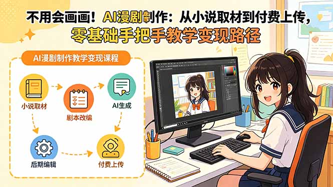 不用会画画！AI漫剧制作：从小说取材到付费上传，零基础手把手教学变现路径-777网创网