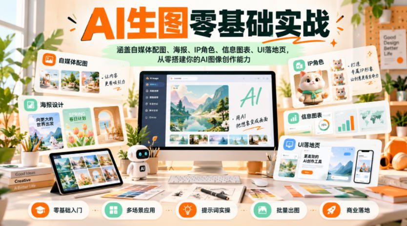 AI生图零基础实战，涵盖自媒体配图、海报、IP角色、信息图表、UI落地页，从零搭建你的AI图像创作能力-777网创网