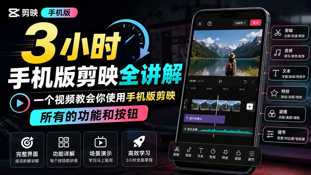 3小时手机版剪映全讲解，一个视频教会你使用手机版剪映，所有的功能和按钮-777网创网