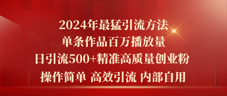 （10920期）2024年最猛暴力引流方法，单条作品百万播放 单日引流500+高质量精准创业粉-777网创网