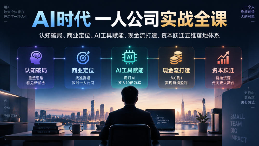 AI时代一人公司实战全课|认知破局、商业定位、AI工具赋能、现金流打造、资本跃迁五维落地体系-777网创网