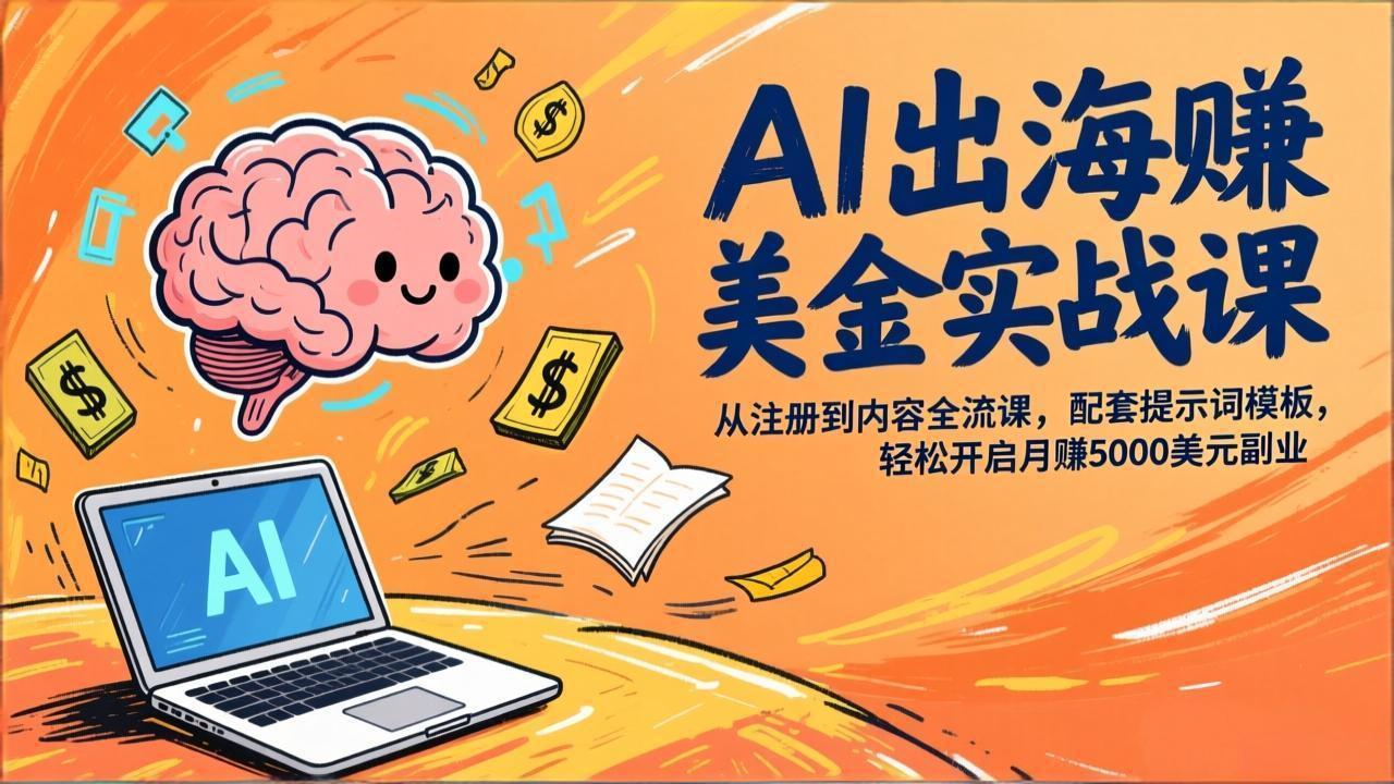 AI出海赚美金实战课,从注册到内容全流程,配套提示词模板,轻松开启月赚5000美元副业-777网创网