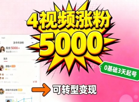 小红书暴力起号方法,四个视频涨粉5000,起号后可转型,操作简单,对小白友好-777网创网