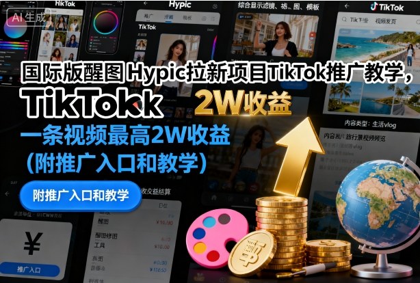 国际版醒图Hypic拉新项目TikTok推广教学,一条视频最高2W收益(附推广入口和教学)