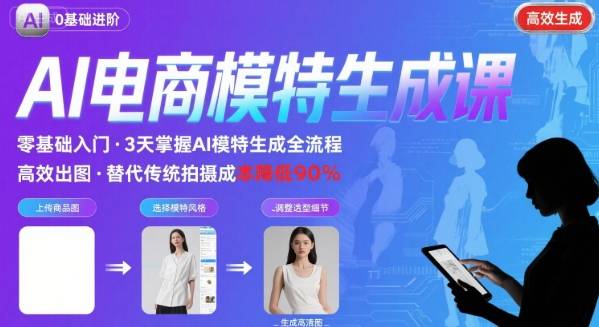 AI模特进阶课程，0基础高效生成逼真电商模特图-777网创网
