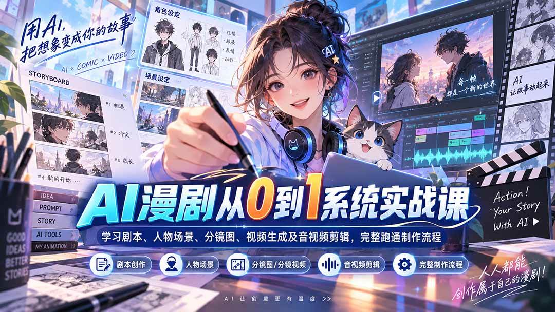 (20430期)AI漫剧从0到1系统实战课:学习剧本、人物场景、分镜图、视频生成及音视频剪辑,完整跑通制作流程-777网创网