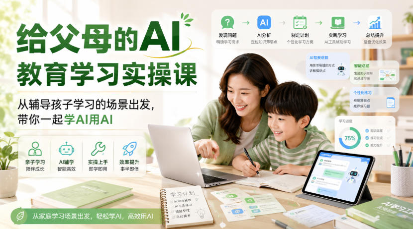 给父母的AI教育学习实操课，从辅导孩子学习的场景出发，带你一起学AI用AI-777网创网