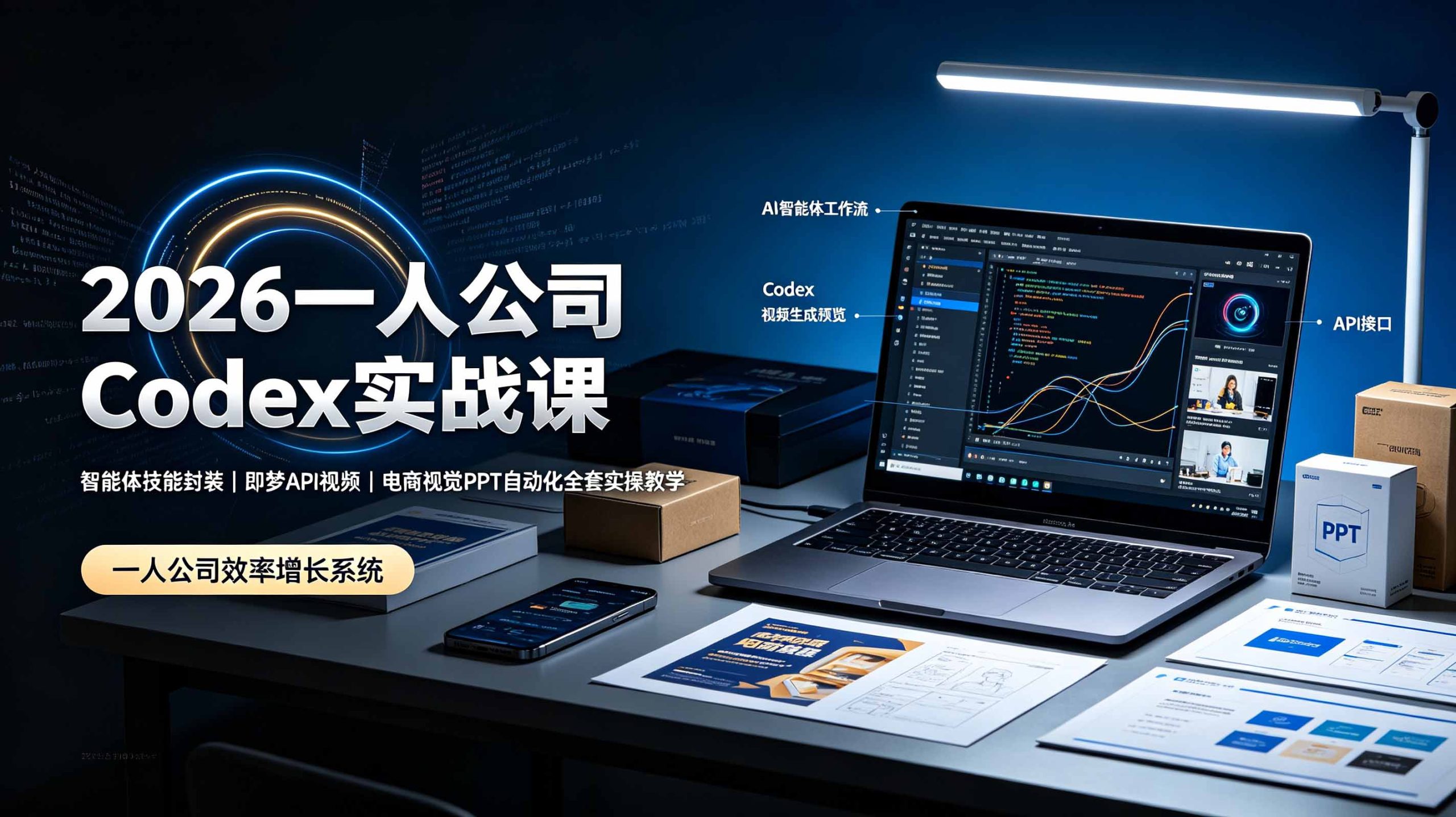 2026一人公司Codex实战课◆智能体技能封装|即梦API视频|电商视觉PPT自动化全套实操教学-777网创网