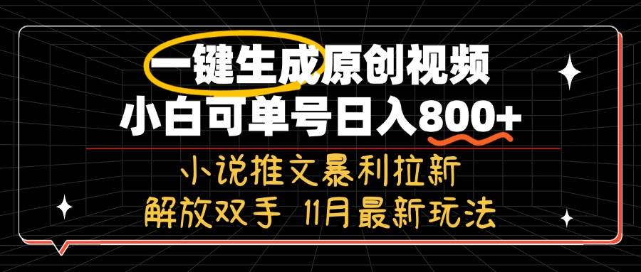 (13215期)11月最新玩法小说推文暴利拉新,一键生成原创视频,小白可单号日入800+…-777网创网