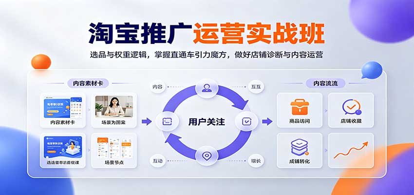 淘宝推广运营实战班：选品与权重逻辑，掌握直通车引力魔方，做好店铺诊断与内容运营-777网创网