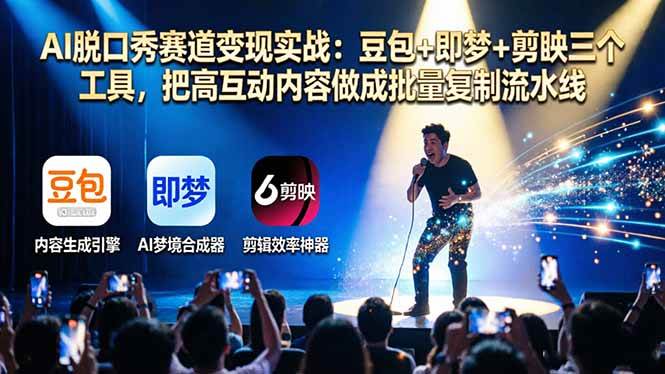 (17990期)AI脱口秀赛道变现实战:豆包+即梦+剪映三个工具,把高互动内容做成批量复制流水线-777网创网