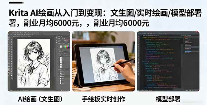 （16222期）Krita AI绘画从入门到变现：文生图/实时绘画/模型部署，副业月均6000元-777网创网