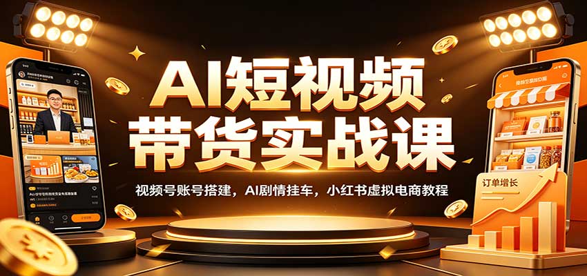 AI短视频带货实战课:视频号账号搭建,AI剧情挂车,小红书虚拟电商教程-777网创网