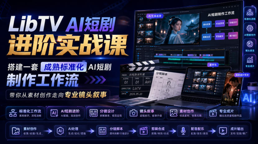 LibTV AI短剧进阶实战课,搭建一套成熟标准化AI短剧制作工作流,带你从素材创作走向专业镜头叙事(更新)-777网创网