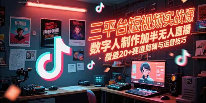 （15265期）三平台短视频实战课，数字人制作加半无人直播，覆盖20+赛道剪辑与运营技巧-777网创网