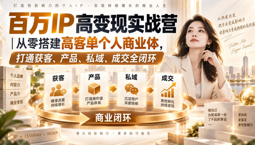 百万IP高变现实战营｜从零搭建高客单个人商业体，打通获客、产品、私域、成交全闭环-777网创网